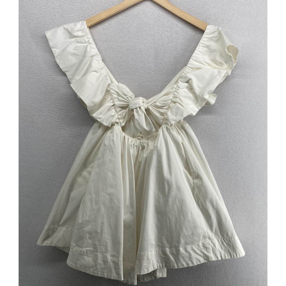 FOR LOVE & LEMONS Dress S Clementine Babydoll Mini Flutter Sleeve Back Tie White - Picture 3 of 12